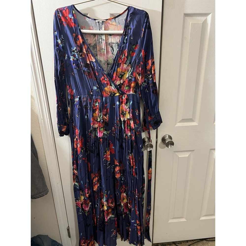 Jodifl Women Floral Summer Bright Flowy Long Sleeve Style Dress Maxi Medium M